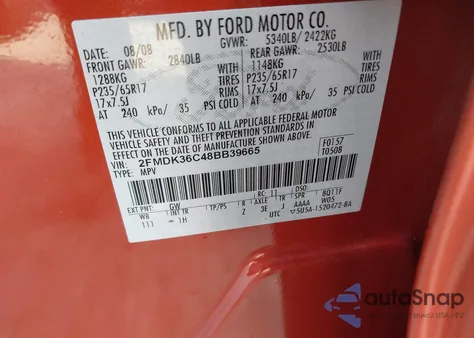 2008 Ford Edge Se from USA, damaged, VIN 2FMDK36C48BB39665